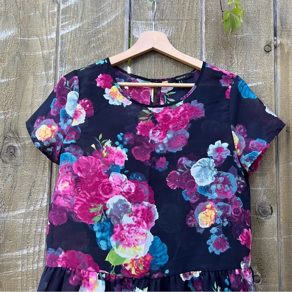 Vintage Navy Moody Floral Peplum Babydoll Tunic Top 🌿 - Picture 4 of 9